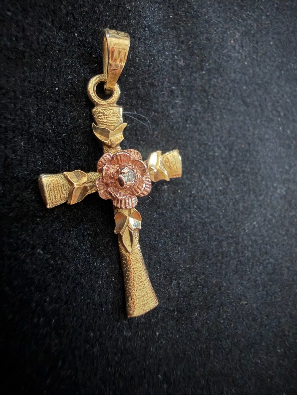 β¨ 10K Gold Two Tone Cross Pendant Rose Flower Religious Charm 10k βοΈ Jewelry - Picture 6 of 16